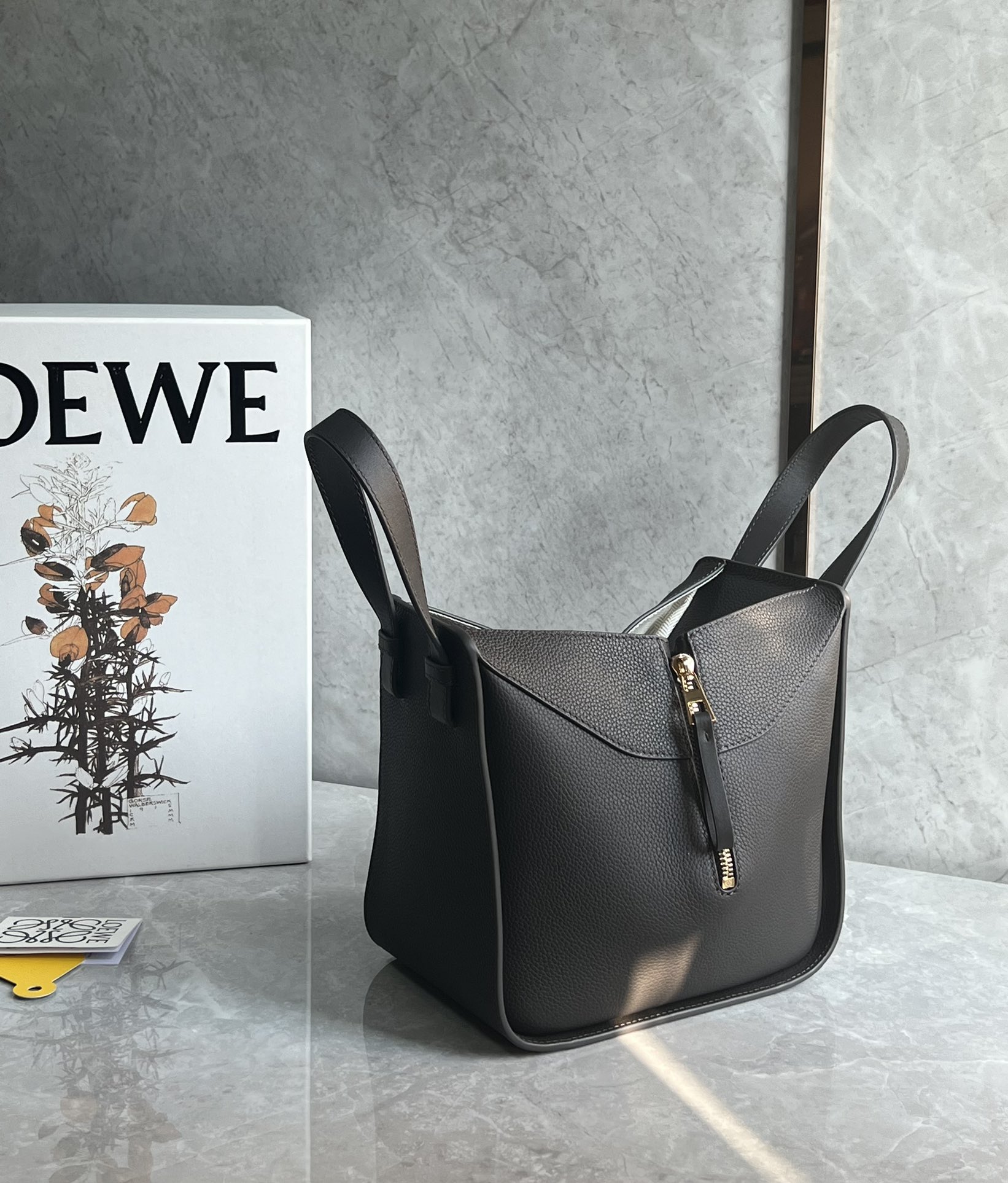 Loewe Compact Hammock Bag in Soft Grained Calfskin Black